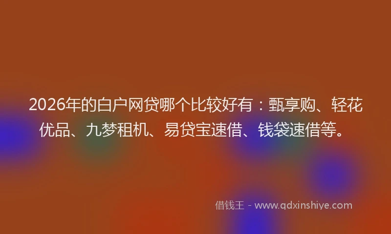 2026年的白户网贷哪个比较好有：甄享购、轻花优品、九梦租机、易贷宝速借、钱袋速借等。