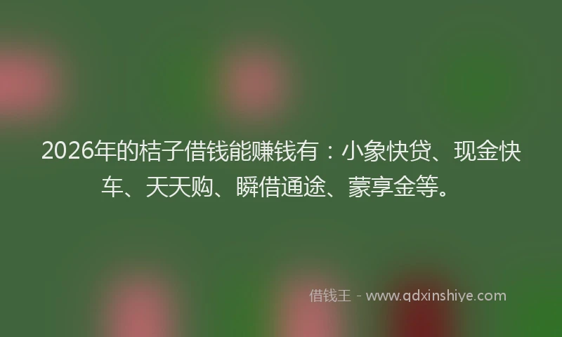 2026年的桔子借钱能赚钱有：小象快贷、现金快车、天天购、瞬借通途、蒙享金等。