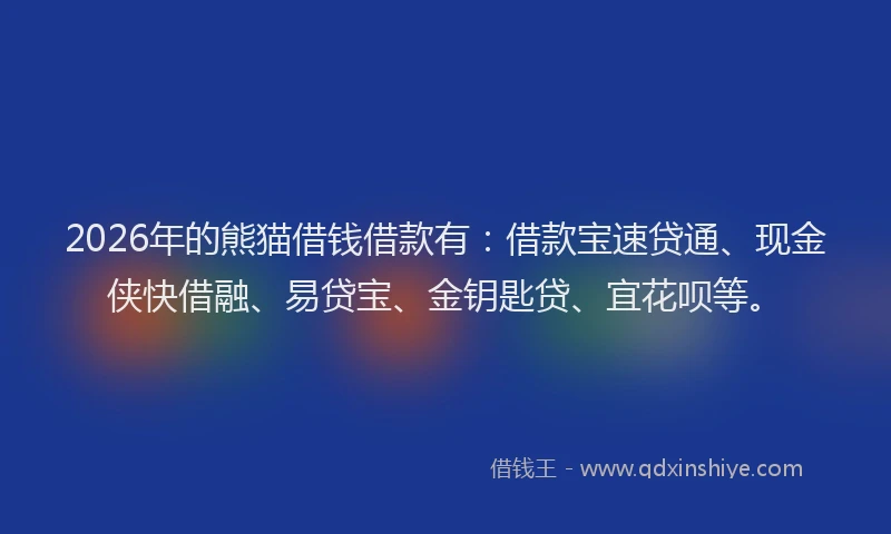 2026年的熊猫借钱借款有：借款宝速贷通、现金侠快借融、易贷宝、金钥匙贷、宜花呗等。
