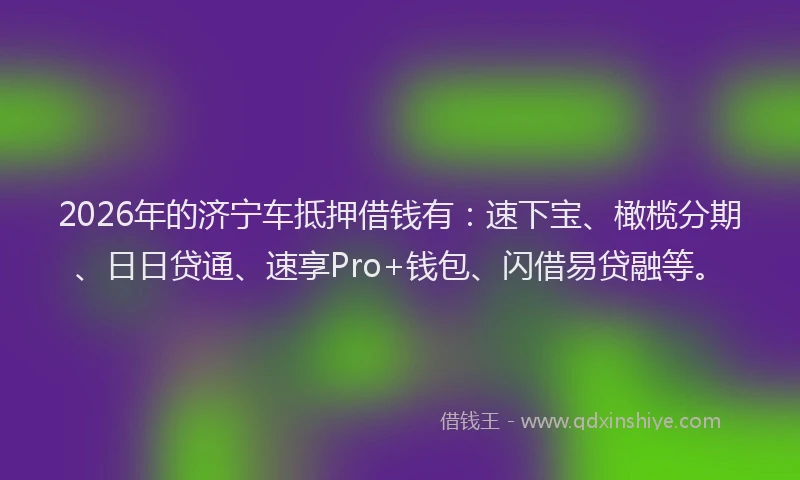 2026年的济宁车抵押借钱有:速下宝、橄榄分期、日日贷通、速享Pro+钱包、闪借易贷融等。