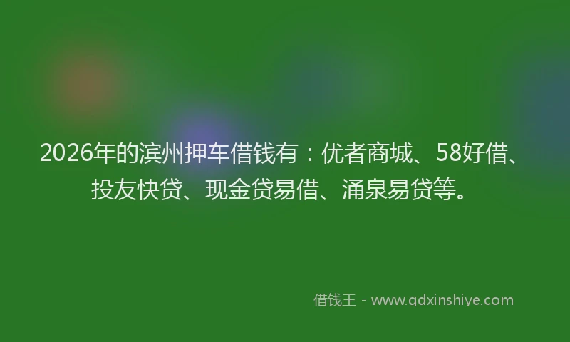 2026年的滨州押车借钱有：优者商城、58好借、投友快贷、现金贷易借、涌泉易贷等。