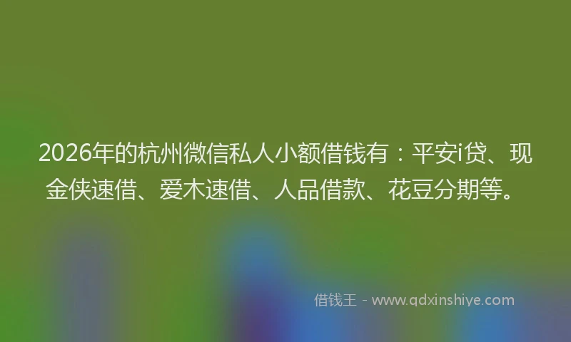 2026年的杭州微信私人小额借钱有：平安i贷、现金侠速借、爱木速借、人品借款、花豆分期等。