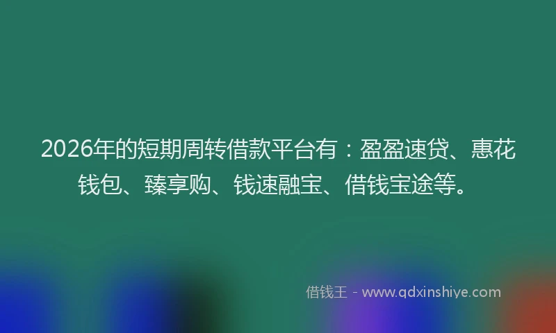 2026年的短期周转借款平台有：盈盈速贷、惠花钱包、臻享购、钱速融宝、借钱宝途等。