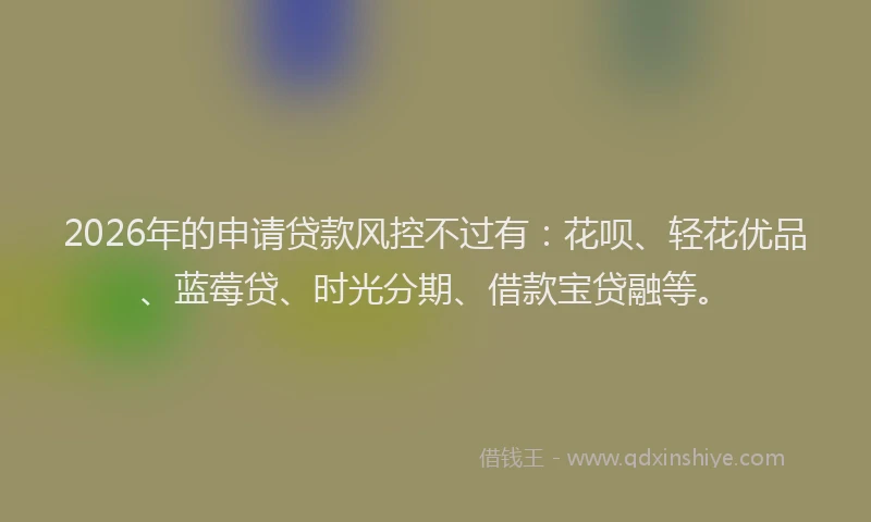2026年的申请贷款风控不过有：花呗、轻花优品、蓝莓贷、时光分期、借款宝贷融等。