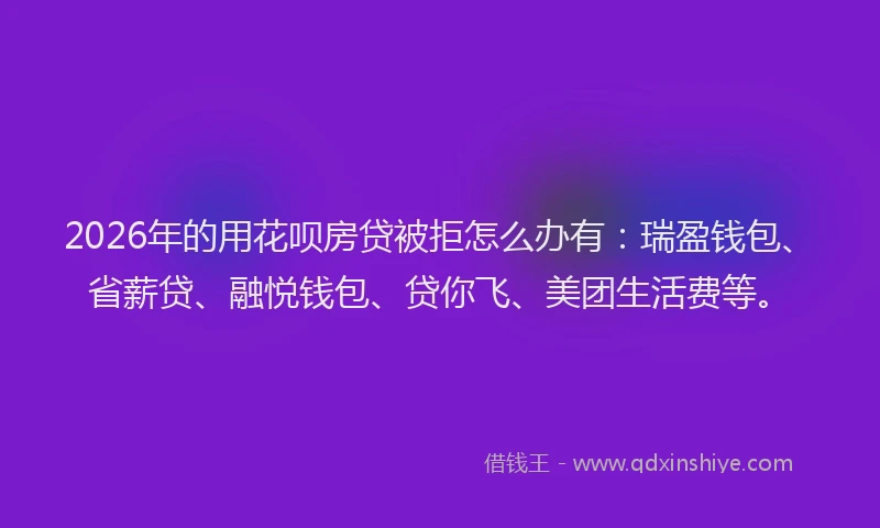 2026年的用花呗房贷被拒怎么办有：瑞盈钱包、省薪贷、融悦钱包、贷你飞、美团生活费等。