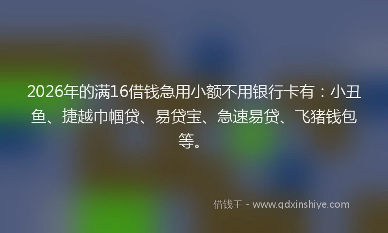 2026年的满16借钱急用小额不用银行卡有:小丑鱼、捷越巾帼贷、易贷宝、急速易贷、飞猪钱包等。