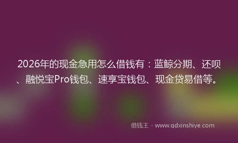 2026年的现金急用怎么借钱有：蓝鲸分期、还呗、融悦宝Pro钱包、速享宝钱包、现金贷易借等。