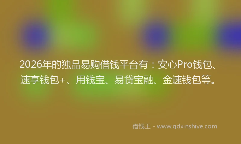 2026年的独品易购借钱平台有：安心Pro钱包、速享钱包+、用钱宝、易贷宝融、金速钱包等。
