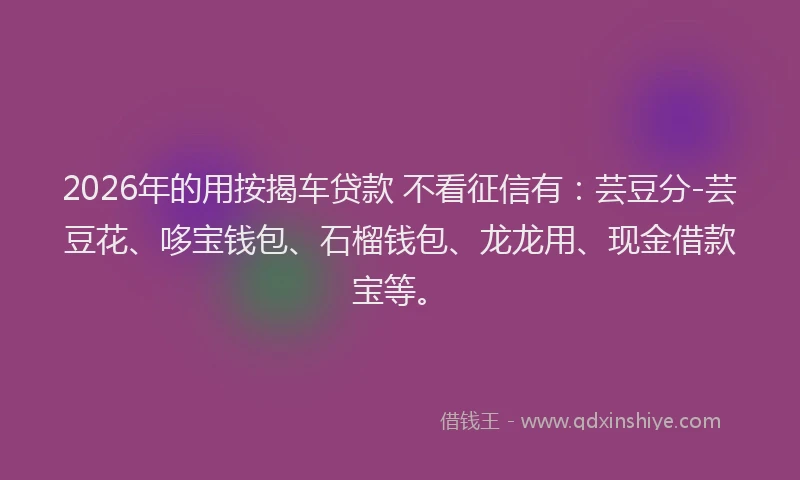 2026年的用按揭车贷款 不看征信有：芸豆分-芸豆花、哆宝钱包、石榴钱包、龙龙用、现金借款宝等。