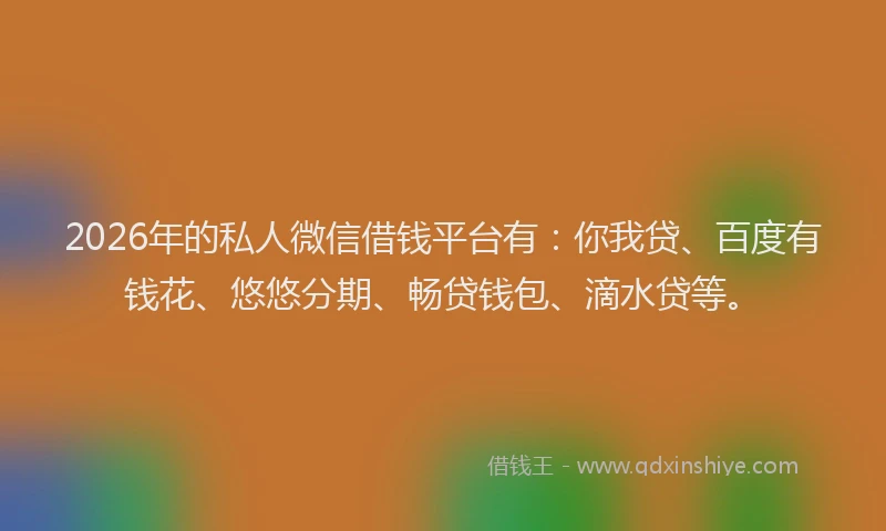 2026年的私人微信借钱平台有：你我贷、百度有钱花、悠悠分期、畅贷钱包、滴水贷等。