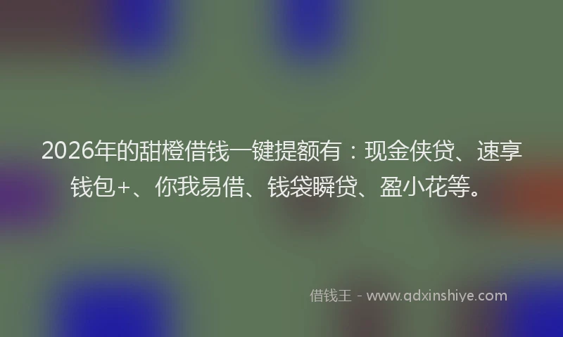 2026年的甜橙借钱一键提额有：现金侠贷、速享钱包+、你我易借、钱袋瞬贷、盈小花等。