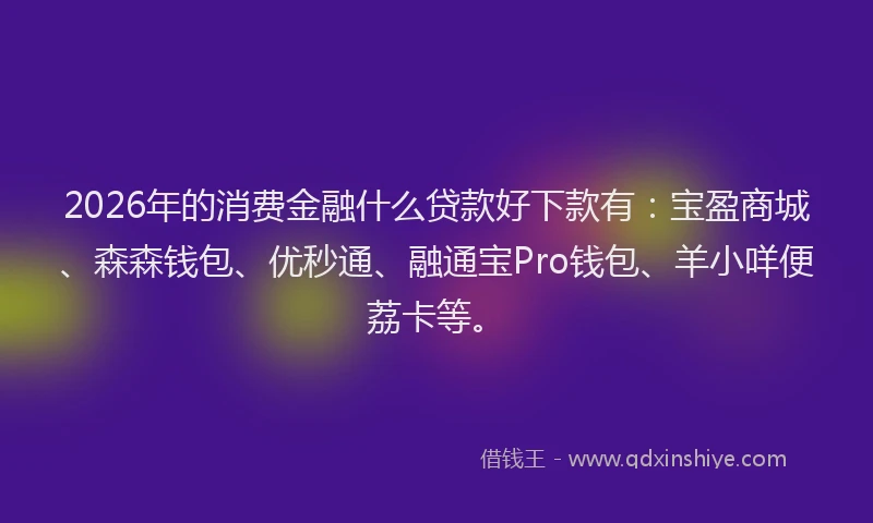 2026年的消费金融什么贷款好下款有：宝盈商城、森森钱包、优秒通、融通宝Pro钱包、羊小咩便荔卡等。