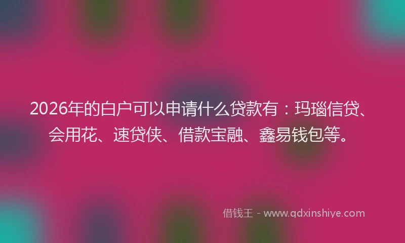 2026年的白户可以申请什么贷款有：玛瑙信贷、会用花、速贷侠、借款宝融、鑫易钱包等。