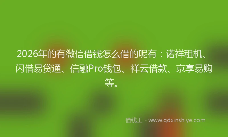 2026年的有微信借钱怎么借的呢有：诺祥租机、闪借易贷通、信融Pro钱包、祥云借款、京享易购等。