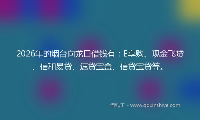 2026年的烟台向龙口借钱有：E享购、现金飞贷、信和易贷、速贷宝盒、信贷宝贷等。