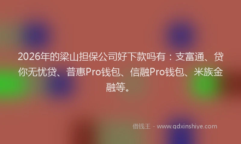 2026年的梁山担保公司好下款吗有：支富通、贷你无忧贷、普惠Pro钱包、信融Pro钱包、米族金融等。