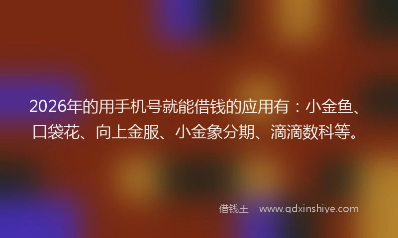 2026年的用手机号就能借钱的应用有:小金鱼、口袋花、向上金服、小金象分期、滴滴数科等。