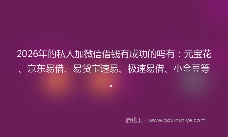 2026年的私人加微信借钱有成功的吗有:元宝花、京东易借、易贷宝速易、极速易借、小金豆等。