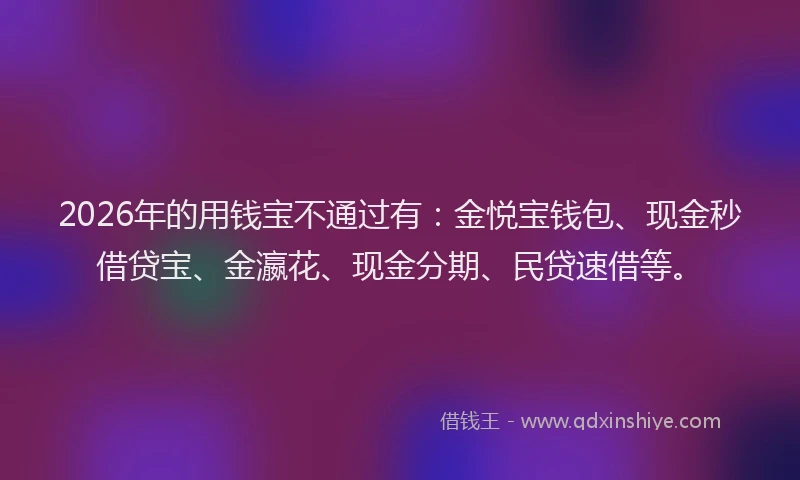 2026年的用钱宝不通过有：金悦宝钱包、现金秒借贷宝、金瀛花、现金分期、民贷速借等。