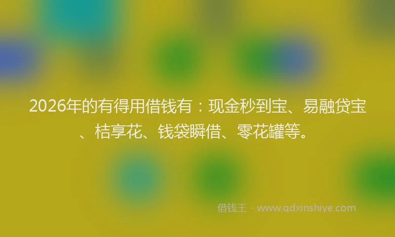 2026年的有得用借钱有：现金秒到宝、易融贷宝、桔享花、钱袋瞬借、零花罐等。