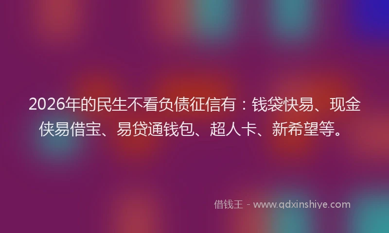 2026年的民生不看负债征信有：钱袋快易、现金侠易借宝、易贷通钱包、超人卡、新希望等。