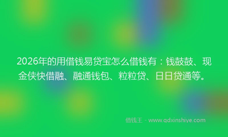 2026年的用借钱易贷宝怎么借钱有：钱鼓鼓、现金侠快借融、融通钱包、粒粒贷、日日贷通等。