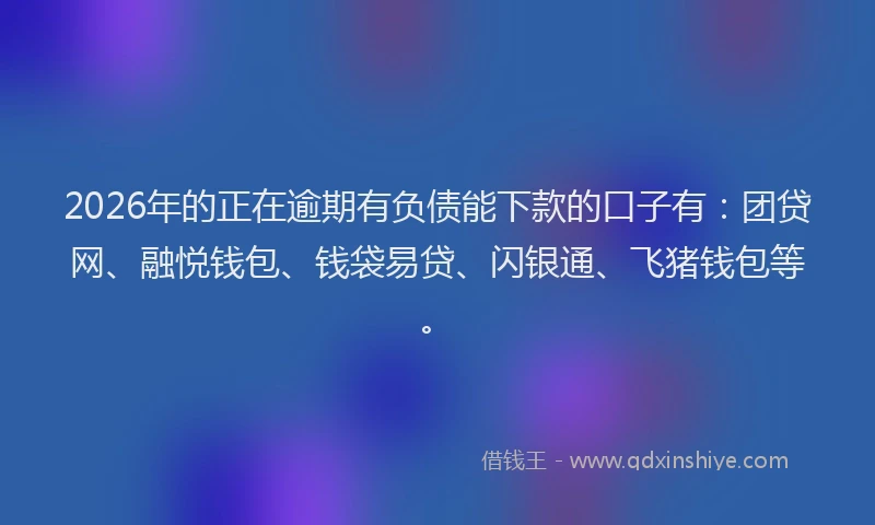 2026年的正在逾期有负债能下款的口子有：团贷网、融悦钱包、钱袋易贷、闪银通、飞猪钱包等。