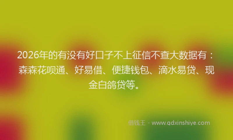 2026年的有没有好口子不上征信不查大数据有:森森花呗通、好易借、便捷钱包、滴水易贷、现金白鸽贷等。