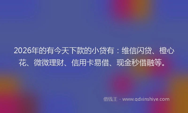 2026年的有今天下款的小贷有：维信闪贷、橙心花、微微理财、信用卡易借、现金秒借融等。