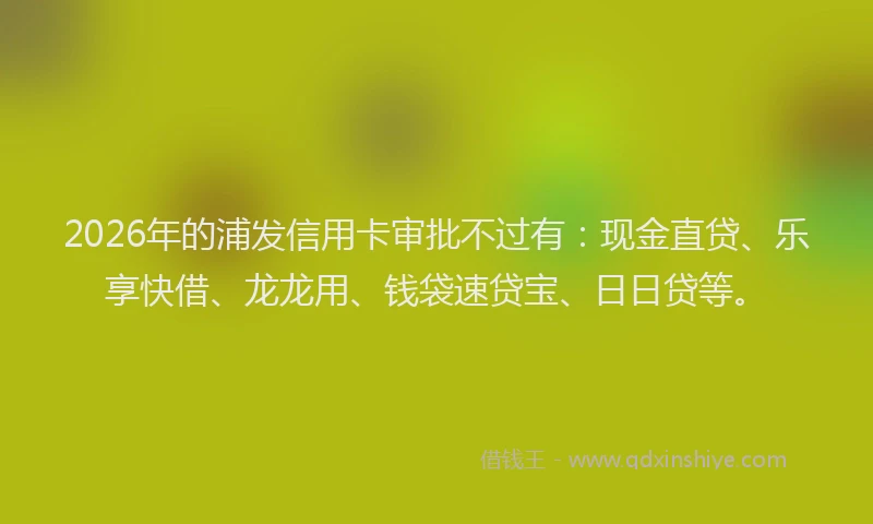 2026年的浦发信用卡审批不过有:现金直贷、乐享快借、龙龙用、钱袋速贷宝、日日贷等。