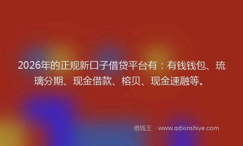 2026年的正规新口子借贷平台有：有钱钱包、琉璃分期、现金借款、榕贝、现金速融等。