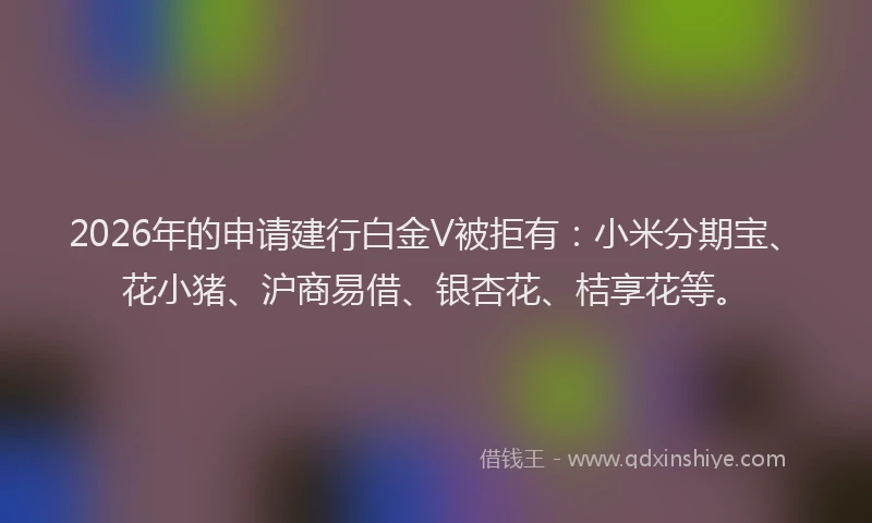 2026年的申请建行白金V被拒有：小米分期宝、花小猪、沪商易借、银杏花、桔享花等。