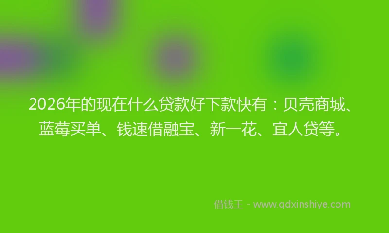 2026年的现在什么贷款好下款快有：贝壳商城、蓝莓买单、钱速借融宝、新一花、宜人贷等。