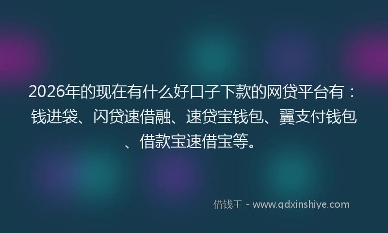 2026年的现在有什么好口子下款的网贷平台有:钱进袋、闪贷速借融、速贷宝钱包、翼支付钱包、借款宝速借宝等。