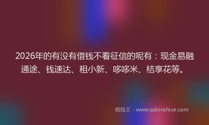 2026年的有没有借钱不看征信的呢有：现金易融通途、钱速达、租小新、哆哆米、桔享花等。