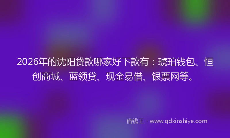 2026年的沈阳贷款哪家好下款有：琥珀钱包、恒创商城、蓝领贷、现金易借、银票网等。