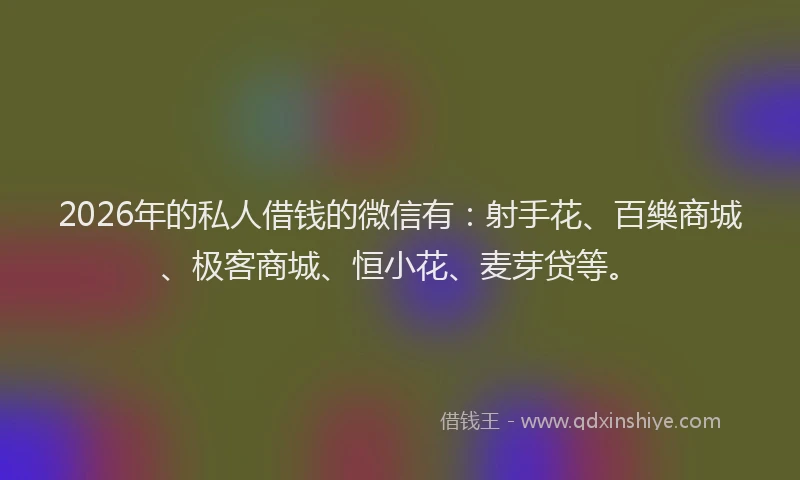 2026年的私人借钱的微信有：射手花、百樂商城、极客商城、恒小花、麦芽贷等。