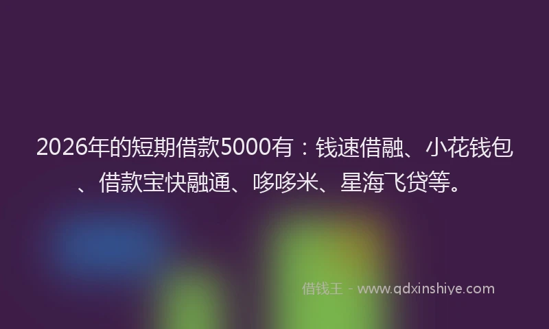 2026年的短期借款5000有：钱速借融、小花钱包、借款宝快融通、哆哆米、星海飞贷等。
