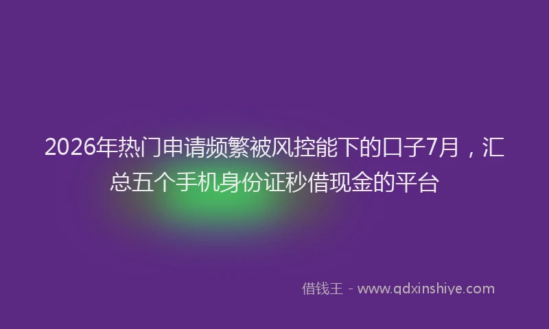 2026年热门申请频繁被风控能下的口子7月，汇总五个手机身份证秒借现金的平台