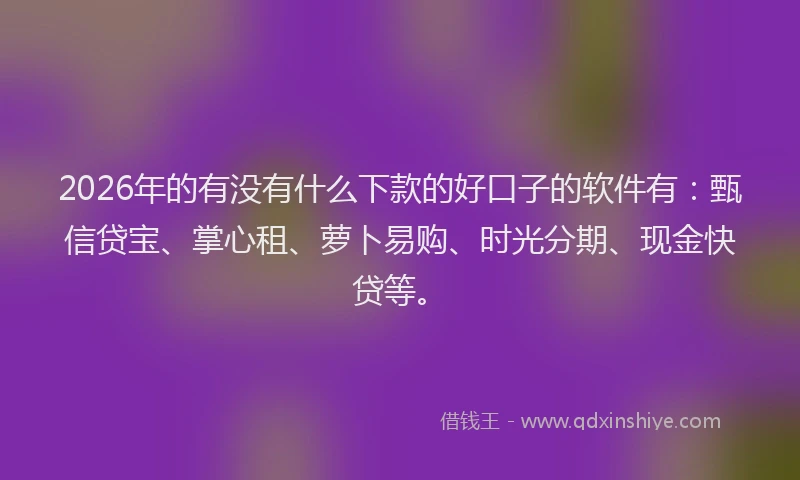 2026年的有没有什么下款的好口子的软件有：甄信贷宝、掌心租、萝卜易购、时光分期、现金快贷等。