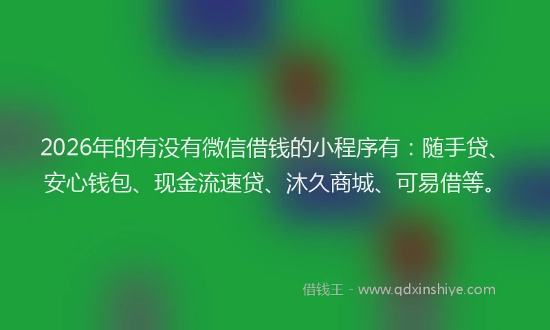 2026年的有没有微信借钱的小程序有：随手贷、安心钱包、现金流速贷、沐久商城、可易借等。