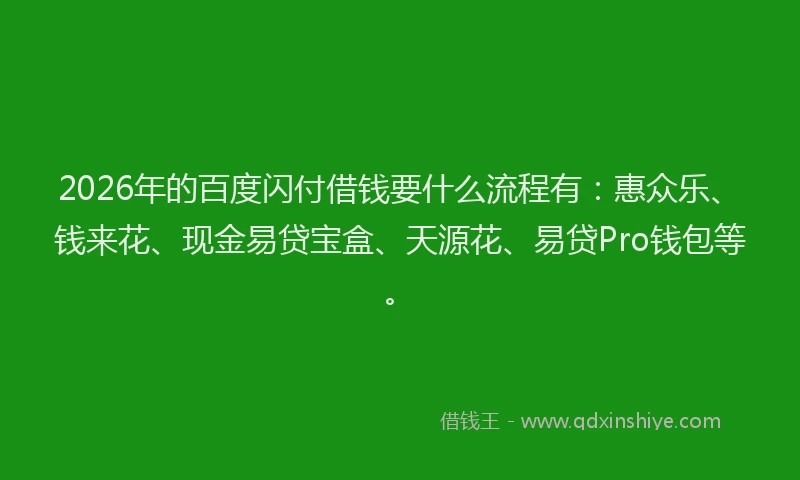 2026年的百度闪付借钱要什么流程有：惠众乐、钱来花、现金易贷宝盒、天源花、易贷Pro钱包等。