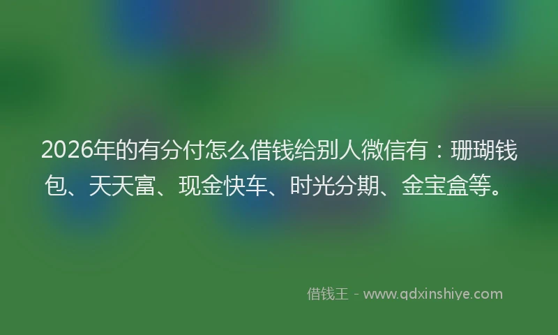2026年的有分付怎么借钱给别人微信有：珊瑚钱包、天天富、现金快车、时光分期、金宝盒等。