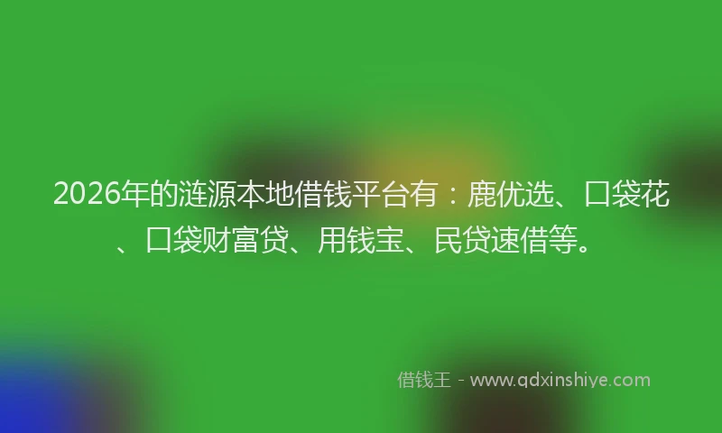 2026年的涟源本地借钱平台有：鹿优选、口袋花、口袋财富贷、用钱宝、民贷速借等。