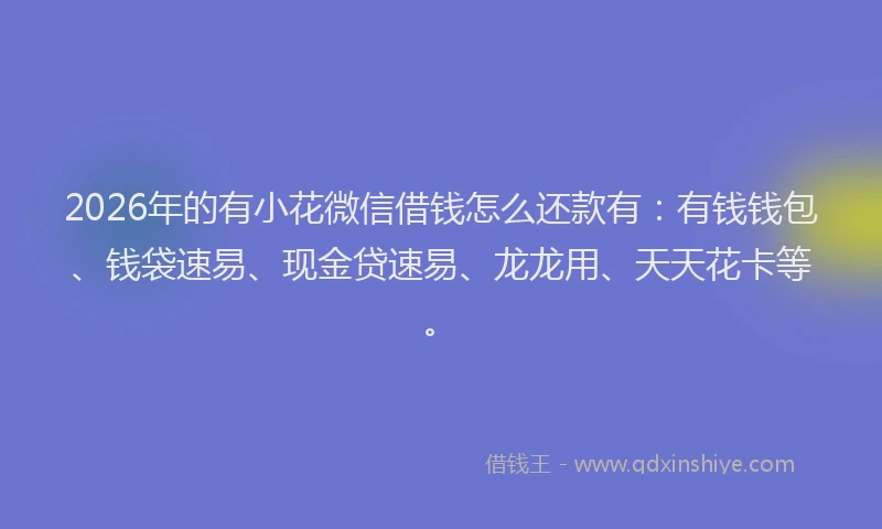 2026年的有小花微信借钱怎么还款有：有钱钱包、钱袋速易、现金贷速易、龙龙用、天天花卡等。
