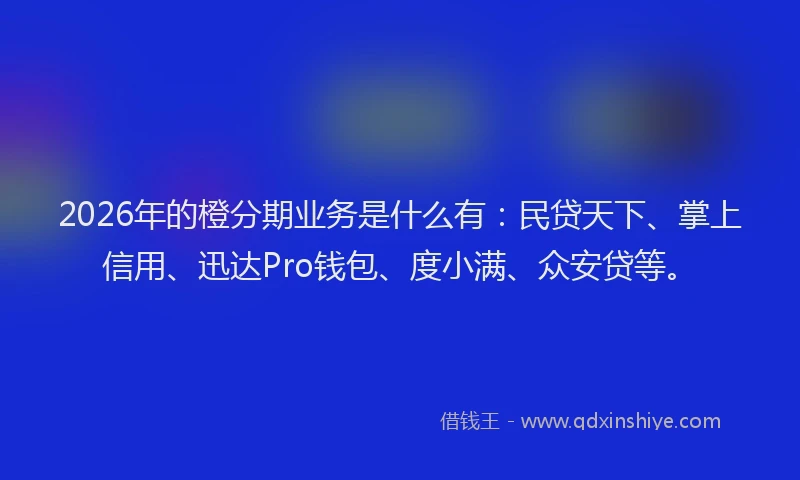 2026年的橙分期业务是什么有：民贷天下、掌上信用、迅达Pro钱包、度小满、众安贷等。