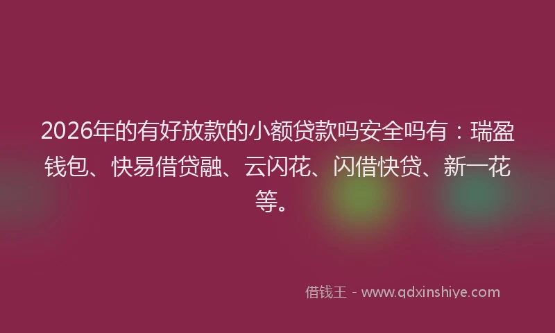 2026年的有好放款的小额贷款吗安全吗有：瑞盈钱包、快易借贷融、云闪花、闪借快贷、新一花等。