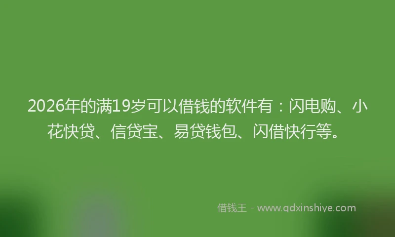 2026年的满19岁可以借钱的软件有：闪电购、小花快贷、信贷宝、易贷钱包、闪借快行等。