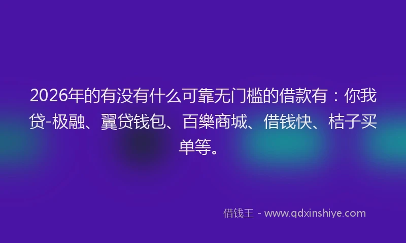 2026年的有没有什么可靠无门槛的借款有：你我贷-极融、翼贷钱包、百樂商城、借钱快、桔子买单等。