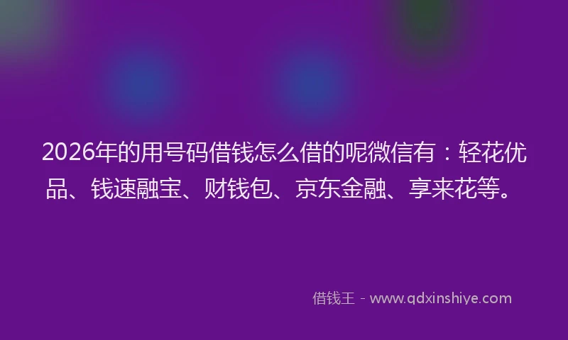 2026年的用号码借钱怎么借的呢微信有：轻花优品、钱速融宝、财钱包、京东金融、享来花等。